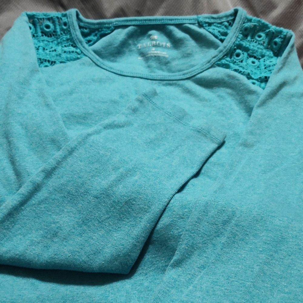 Talbots Turquoise Long Sleeve Top with Lace Detail